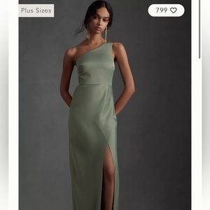 BHLDN Dylan One-Shoulder Satin Side-Slit Gown Size 2